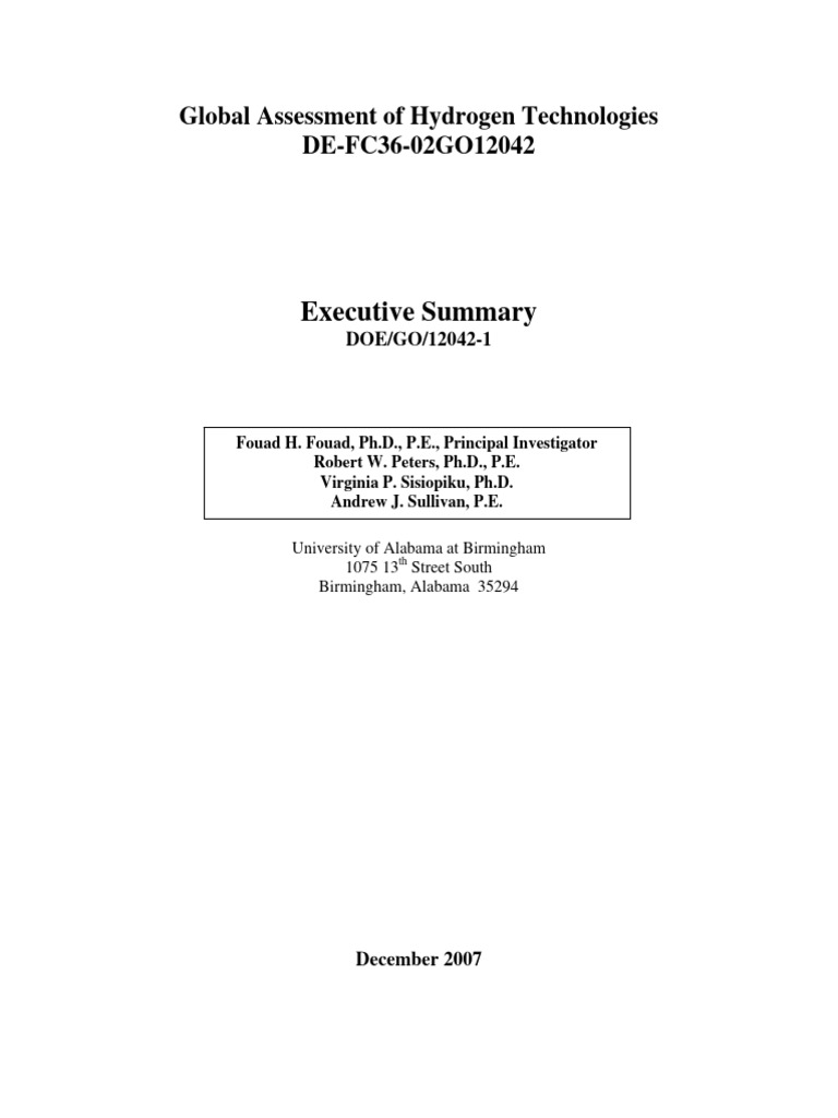 Global Assessment of Hydrogen Technologi | PDF | Fuel Cell | Greenhouse Gas