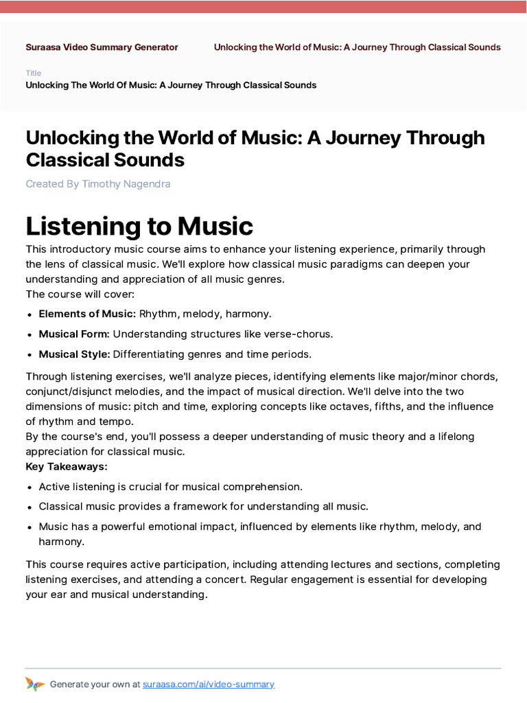 Listening To Music: Unlocking The World of Music: A Journey Through ...