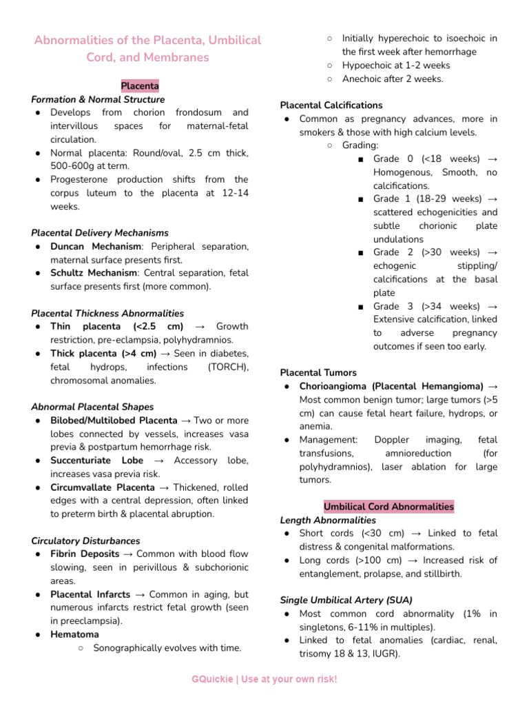 Placental and Cord Abnormalities Explained | PDF | Obstetrics ...