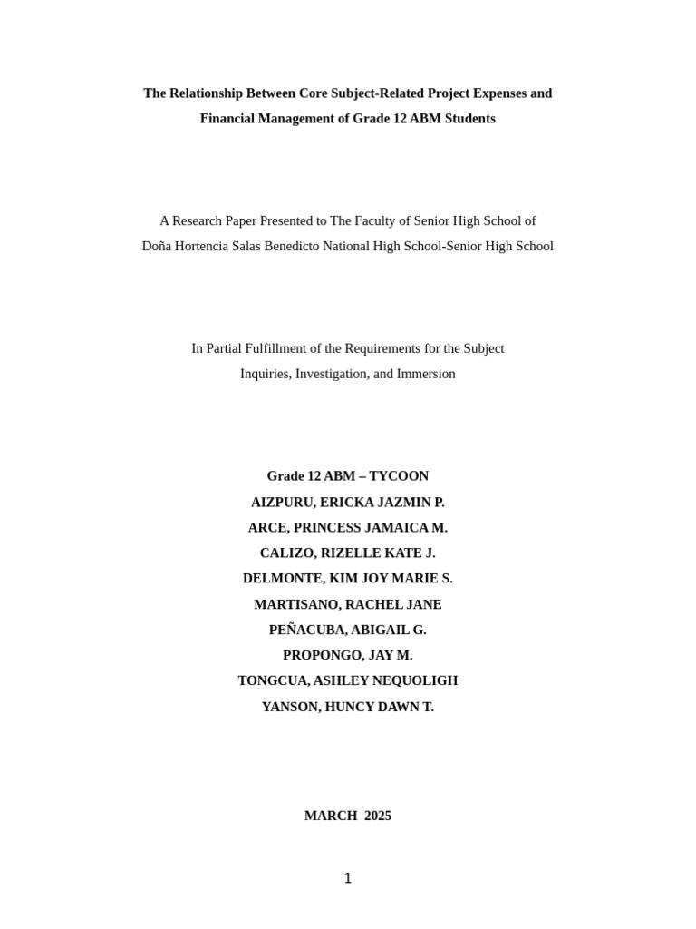 Project Expenses and Financial Management in ABM Students | PDF ...