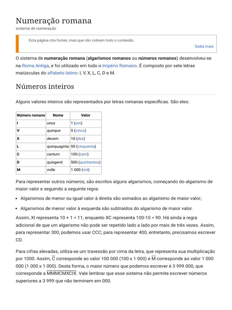 Numeração Romana – Wikipédia, A Enciclopédia Livre | PDF | Notação