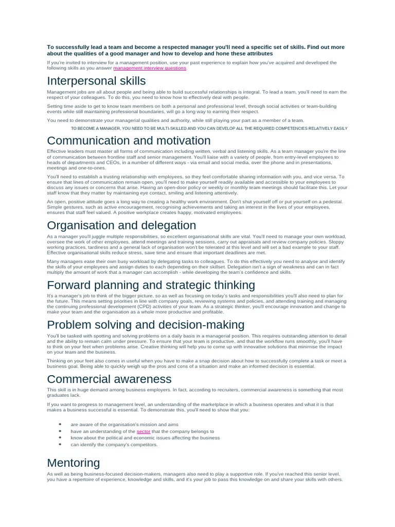 Essential Skills for Effective Managers | PDF | Decision Making ...