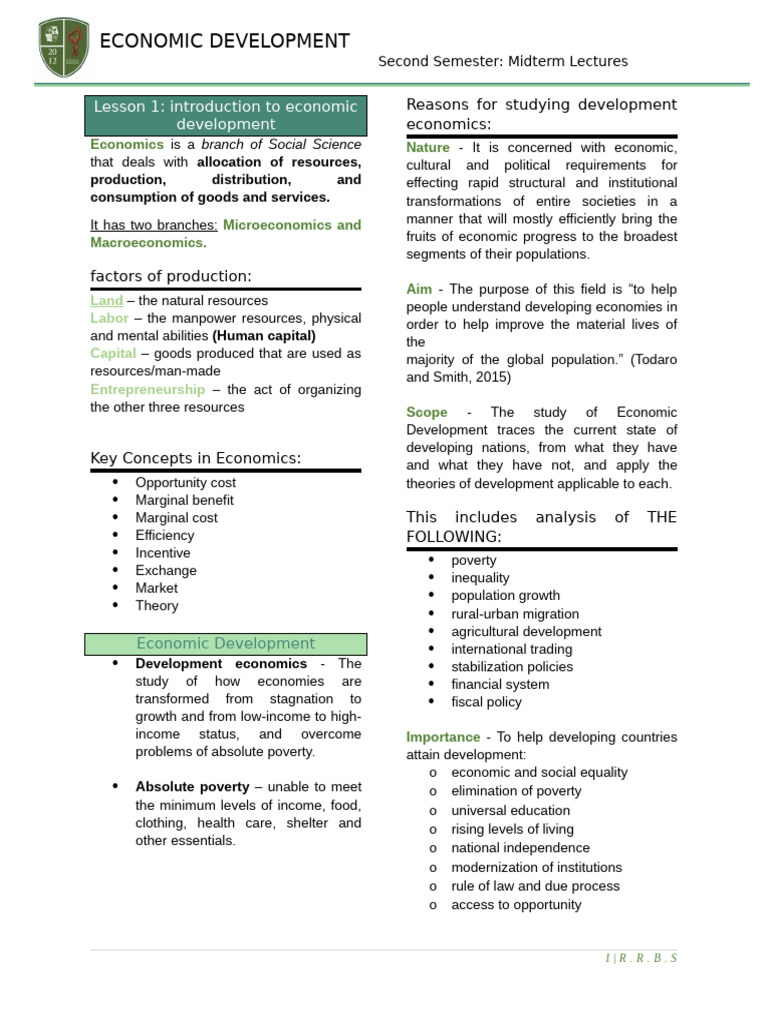 Economic Development Overview and Theories | PDF | Income Distribution ...