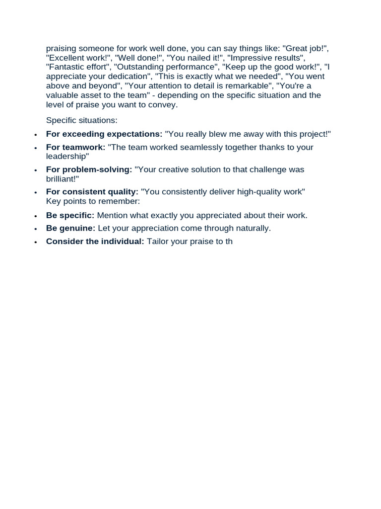 Praising Someone For Work Well Done | PDF