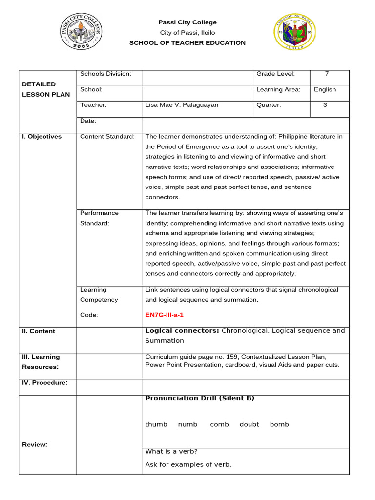 Final Lesson Plan For Final Demo | PDF | Lesson Plan | Learning