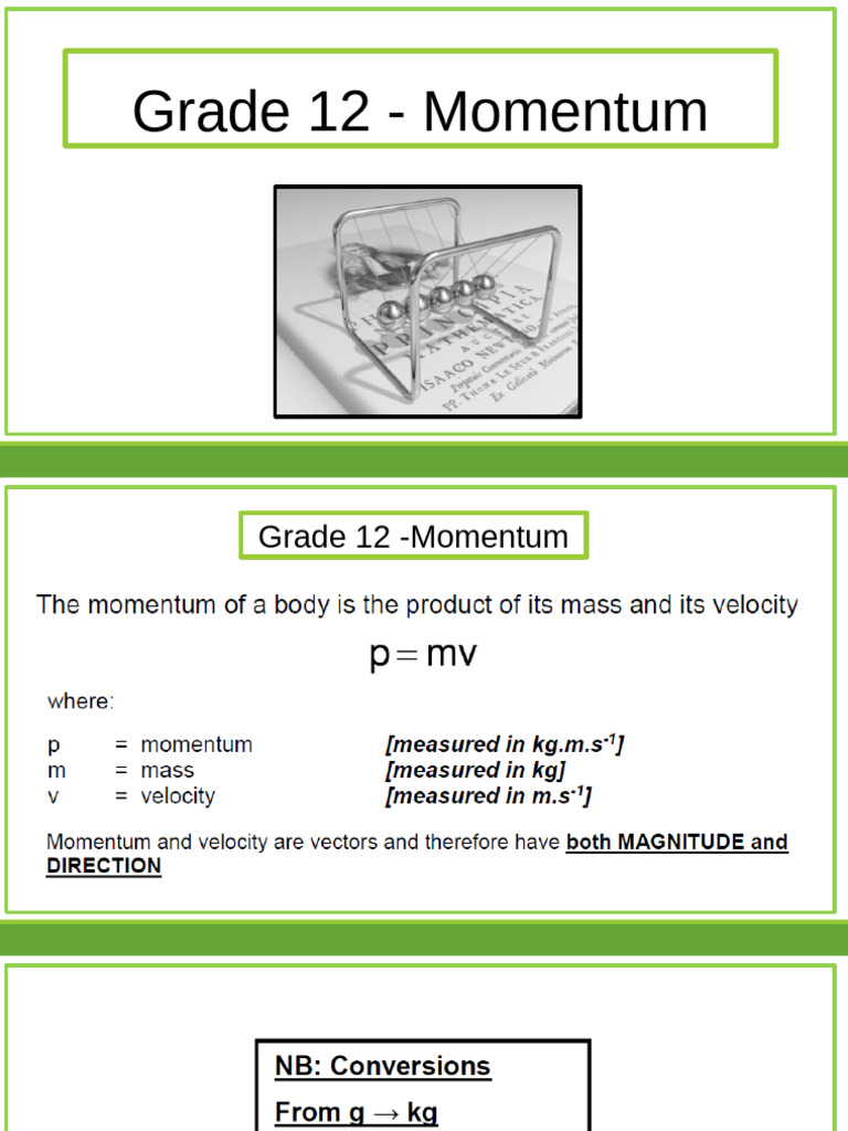 Grade 12 Momentum Exercises and Solutions | PDF | Force | Acceleration