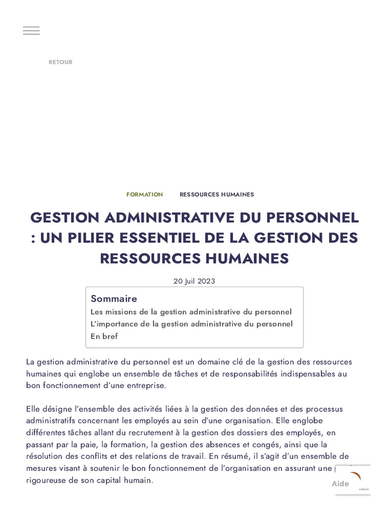 La Gestion Administrative Du Personnel - Un Pilier RH - Agilytae | PDF ...