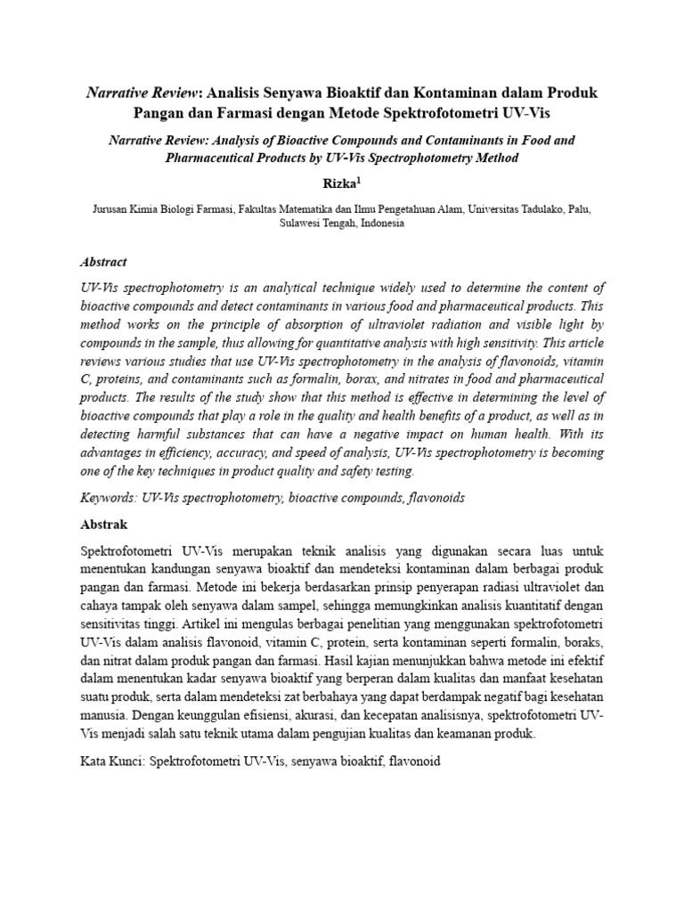 Narrative Review: : Analisis Senyawa Bioaktif dan Kontaminan dalam ...
