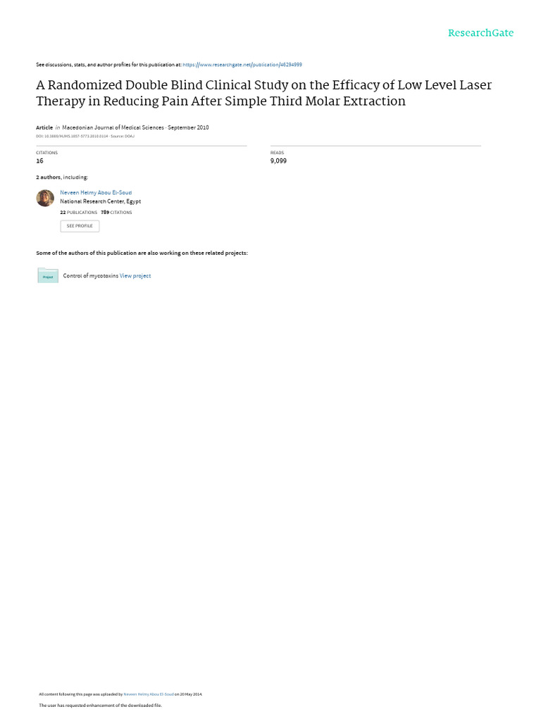 A Randomized Double Blind Clinical Study On The Efficacy of Low Level ...