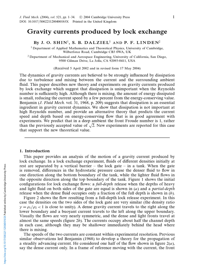 Gravity Currents from Lock Exchange Dynamics | PDF | Reynolds Number ...