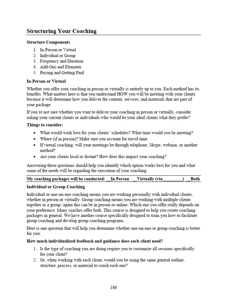 Coaching Package Structure Guide | PDF | Worksheet | Communication