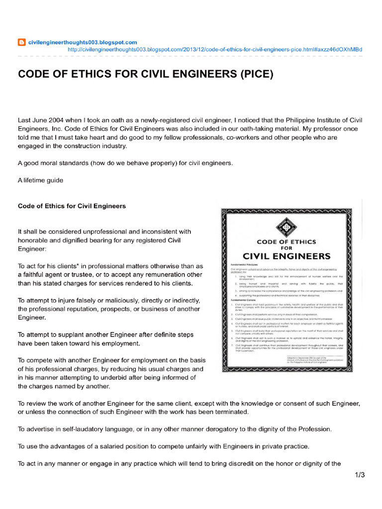 Code of Ethics For Civil Engineers Pice PDF Free | PDF
