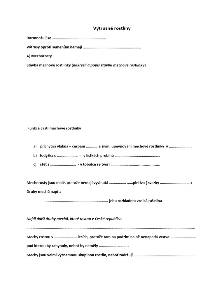 Pracovní List 27 - Výtrusné Rostliny - Mechorosty | PDF