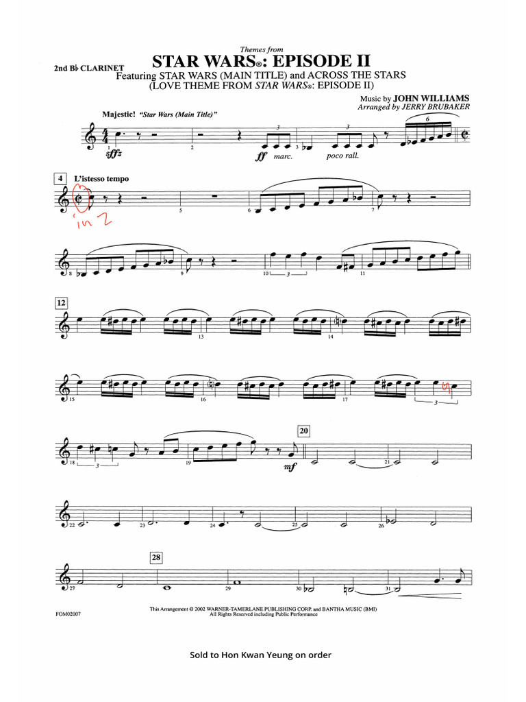 Star Wars Episode II Attack of the Clones 2nd B-flat Clarinet- | PDF