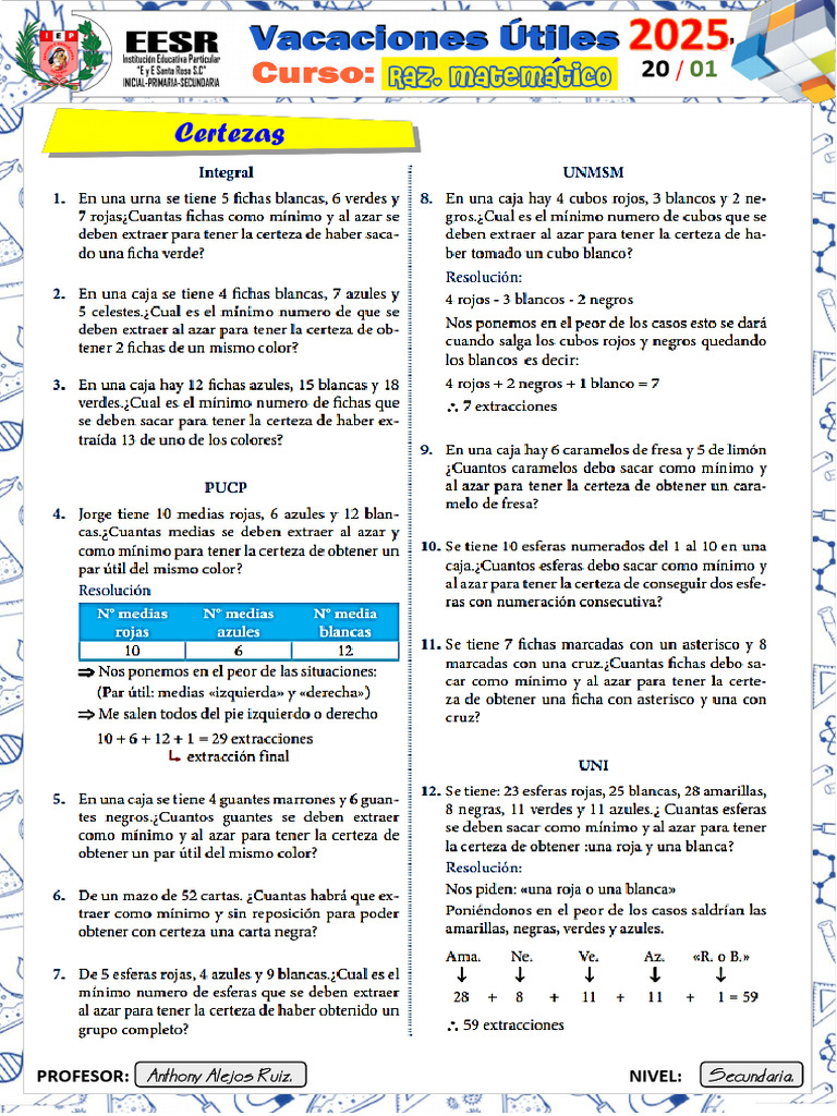 RM - 1ero y 2do Sec - Tema 2 - Certezas | PDF