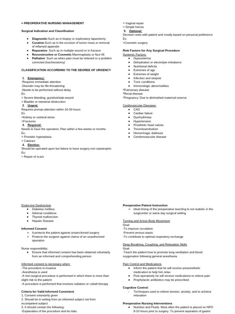 Preoperative Nursing Management Guide | PDF | Surgery | Medicine