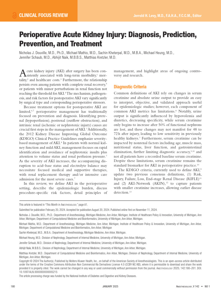 Perioperative Acute Kidney Injury Diagnosis,.26 | PDF | Creatinine ...