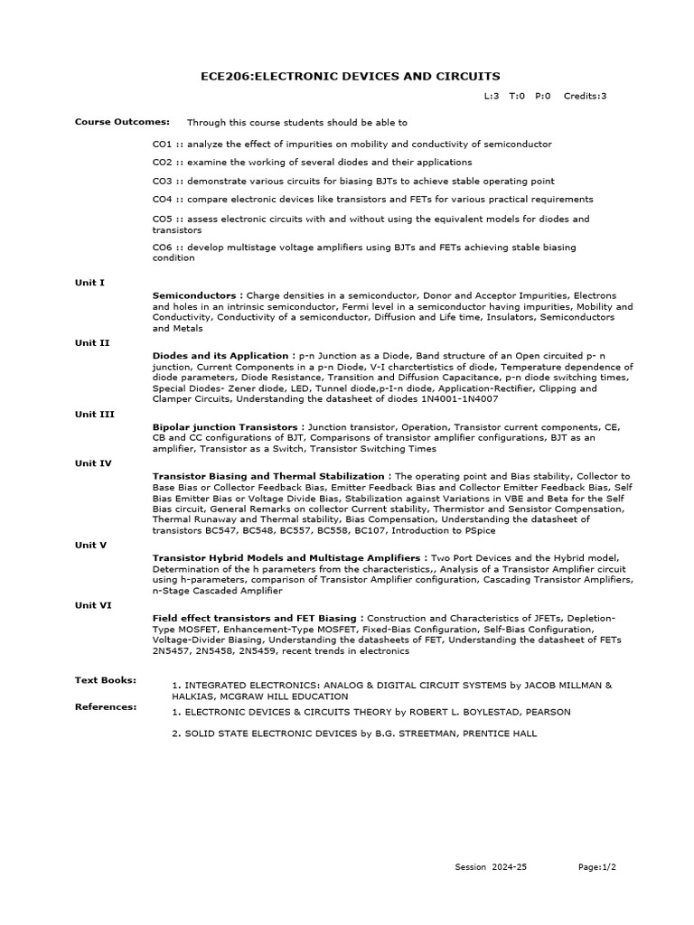 Electronic Devices and Circuits Course | PDF | Bipolar Junction ...