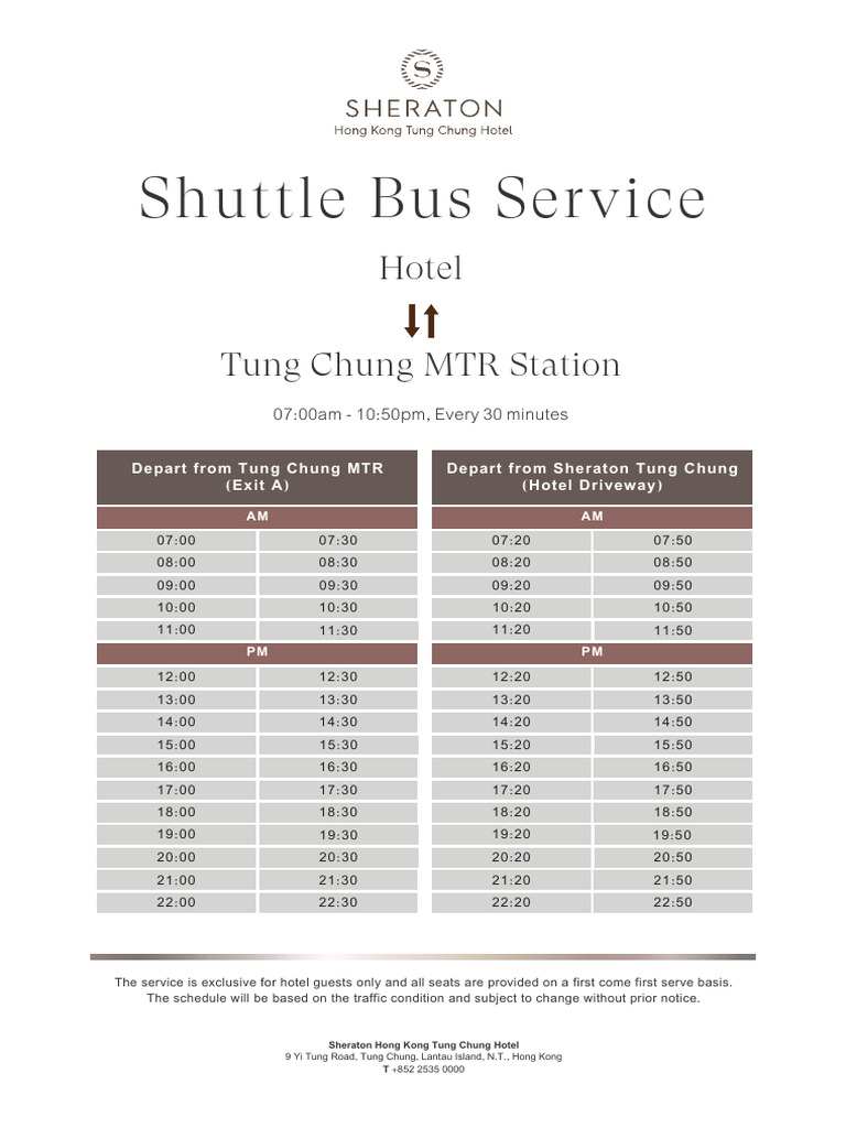Sheraton Tung Chung Shuttle Schedule | PDF | Transport | Public Transport