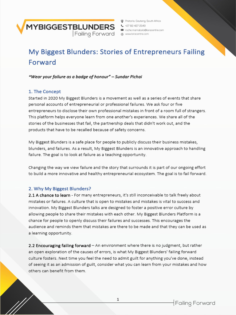 My Biggest Blunders Concept PDF Entrepreneurship Cognition