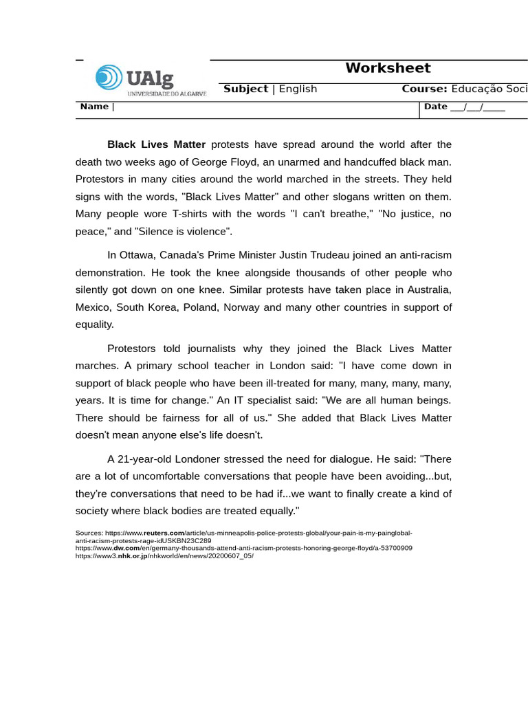 Global Impact of Black Lives Matter Protests | PDF | Black Lives Matter ...