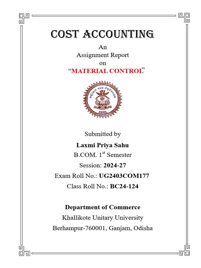 Front Page Cost Accounting Assignment L | PDF