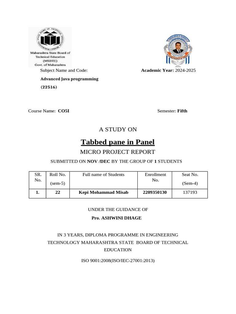 Advanced Java Tabbed Pane Project Report | PDF