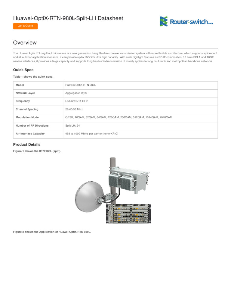 Huawei OptiX RTN 980L Split LH Overview | PDF | Microwave | Hertz