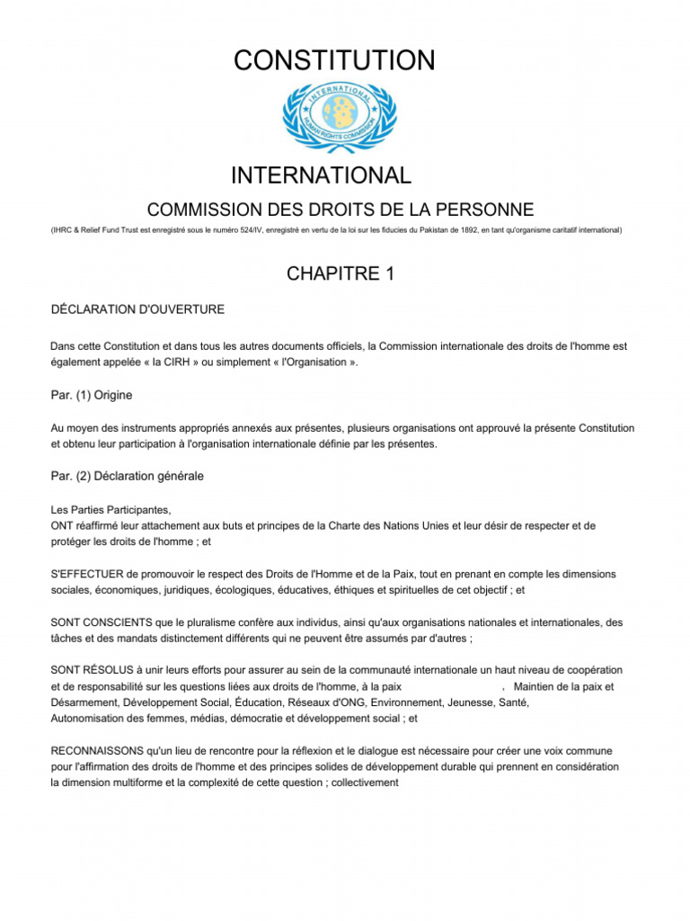 Constitution de la CIRH : Objectifs et Missions | PDF | Gouvernement ...