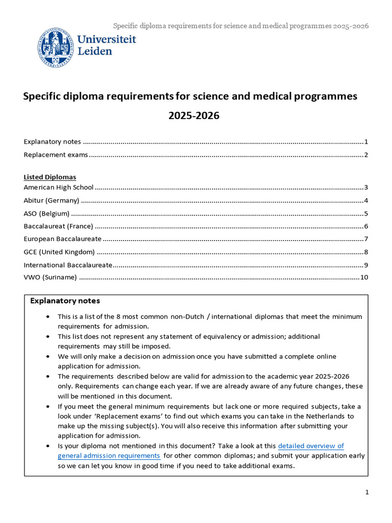 Science & Medical Diploma Requirements 2025-2026 | PDF | University And ...