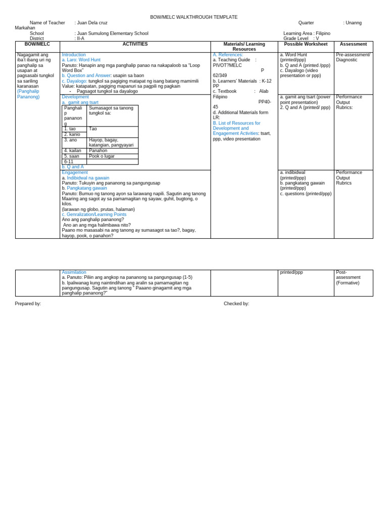 Sample Filipino 1st Q | PDF