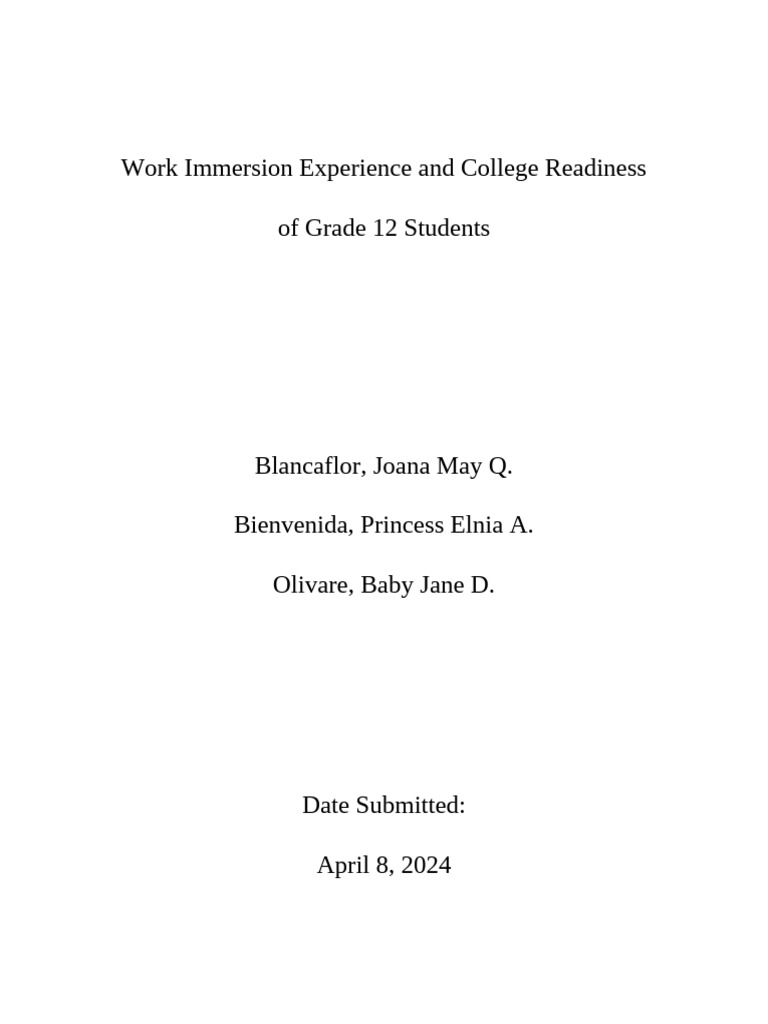 Impact of Work Immersion on College Readiness | PDF | Experience | Theory