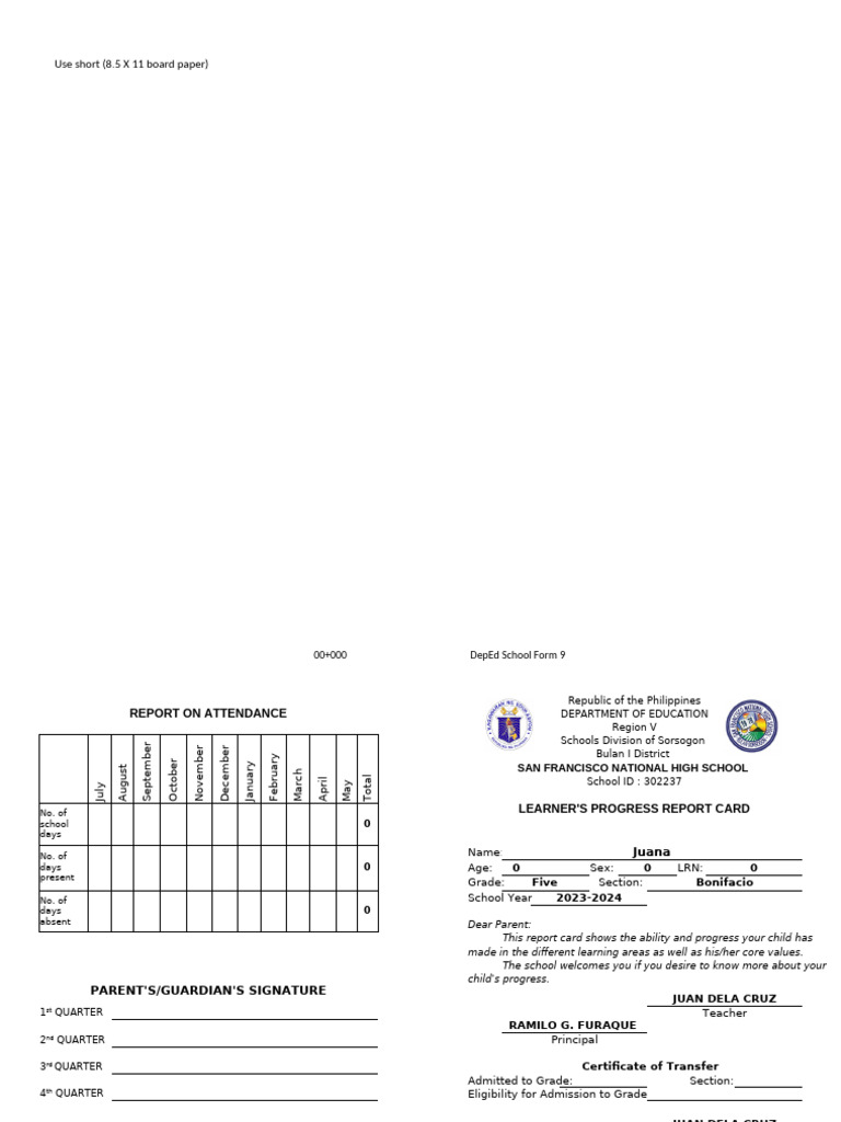 SF 9 Report Card Automated | PDF | Learning