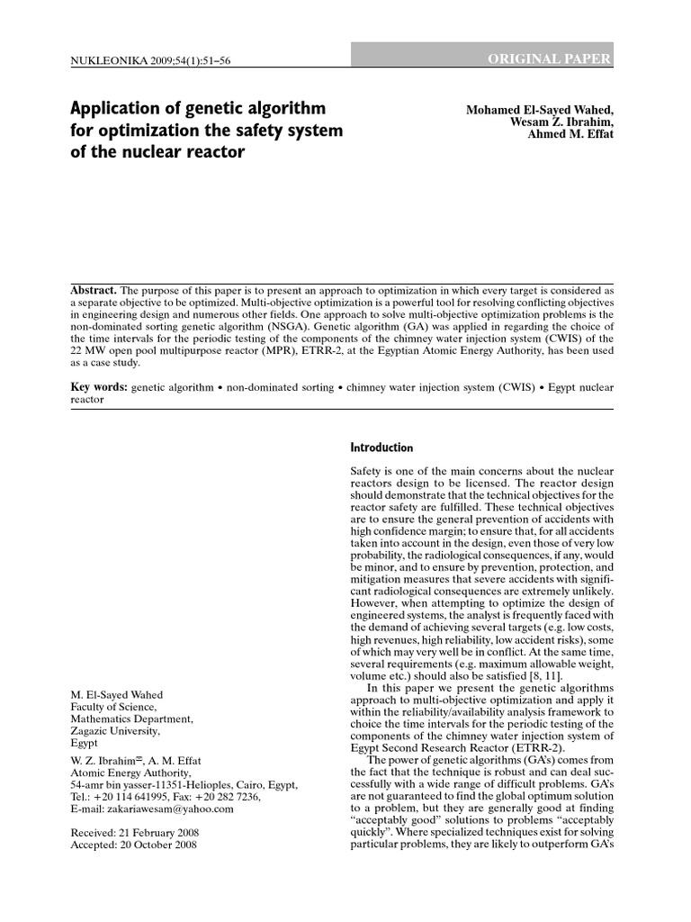 Application of Genetic Algorithm for Optimization the Safety System ... image.
