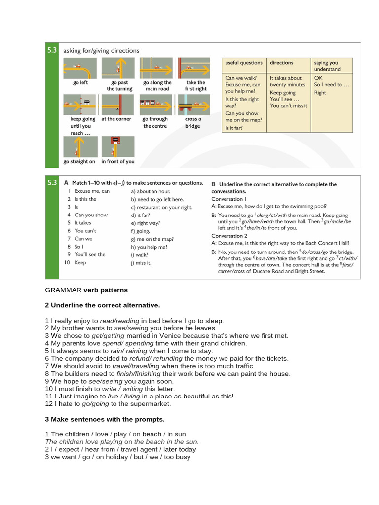Direction Verbs in Grammar Exercises | PDF | Linguistics