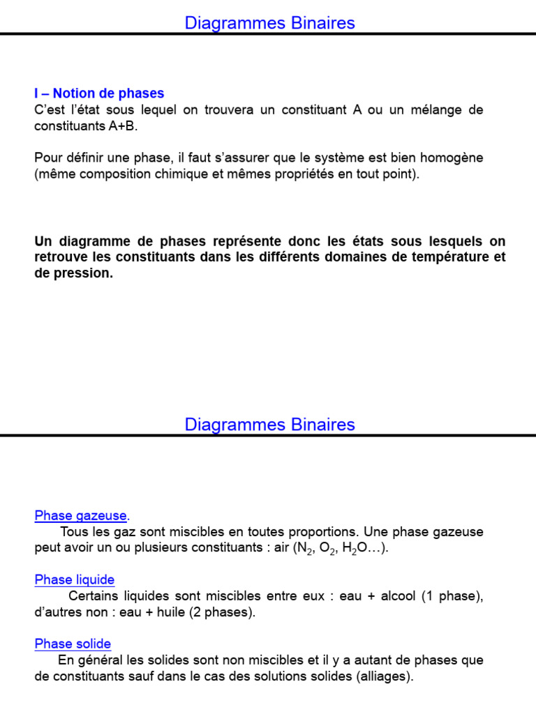 Diagrammes Binaires et Phases | PDF | Diagramme de phase | Chimie