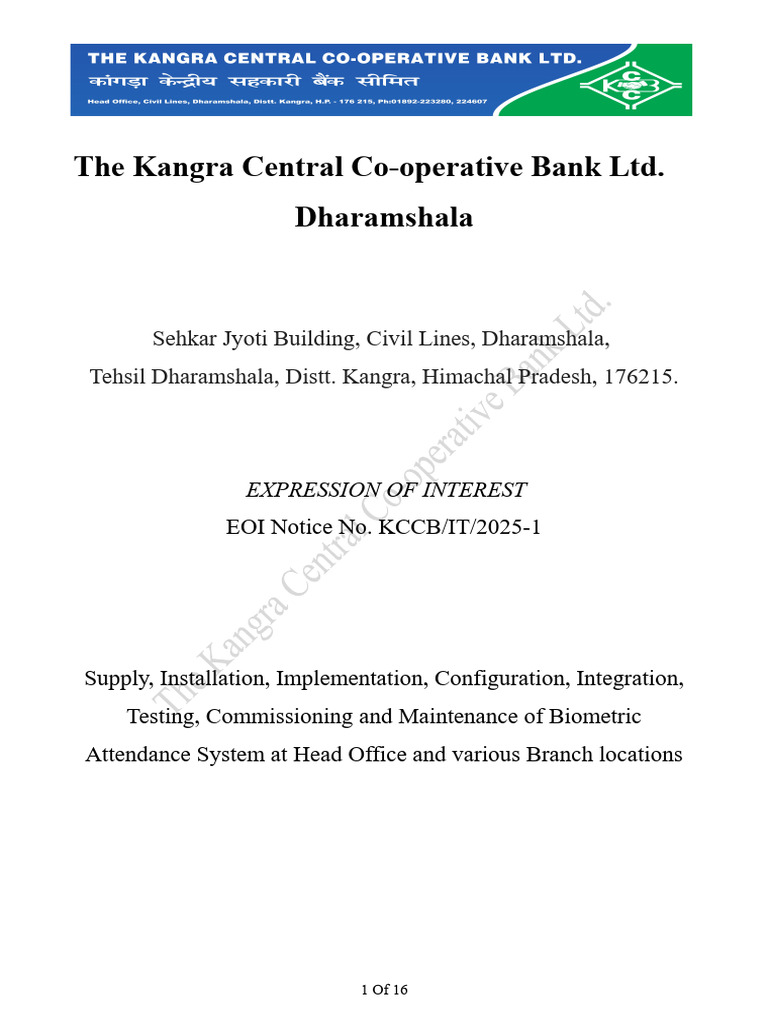 Biometric Attendance System EOI - KCCB | PDF | Pixel | Usb