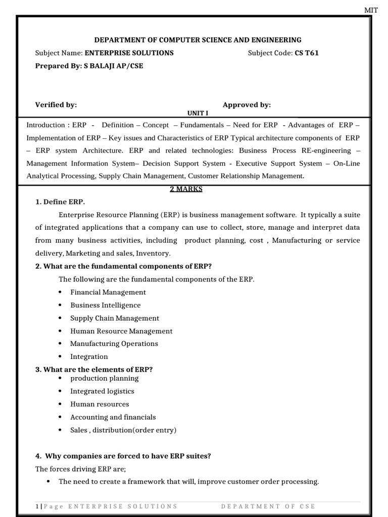 Unit 1 | PDF | Enterprise Resource Planning | Decision Support System
