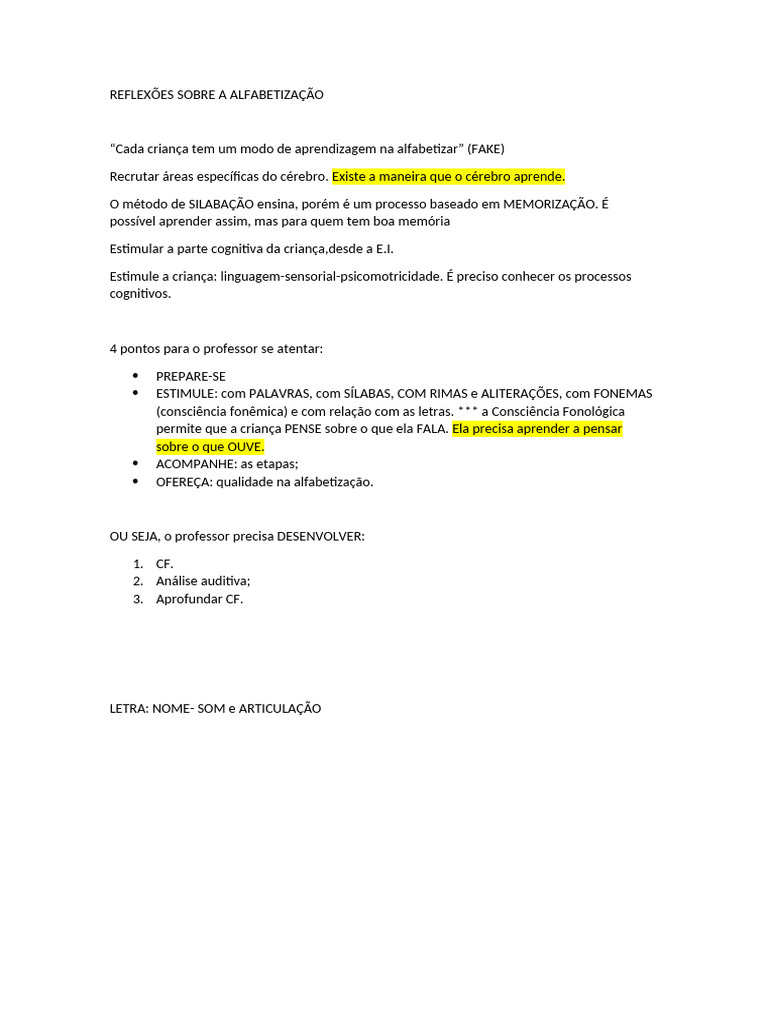 Reflexões Sobre A Alfabetização | PDF