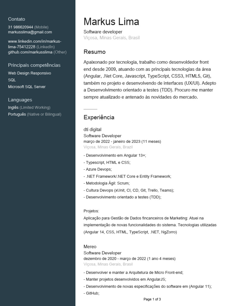 Desenvolvedor Front-End com Experiência em Angular | PDF | Script Java ...