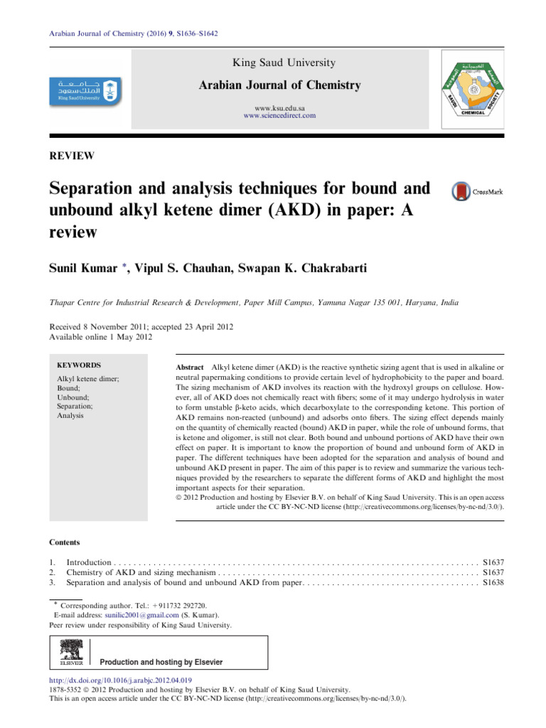 AKD Separation Techniques in Paper Analysis | PDF | Physical Chemistry ...