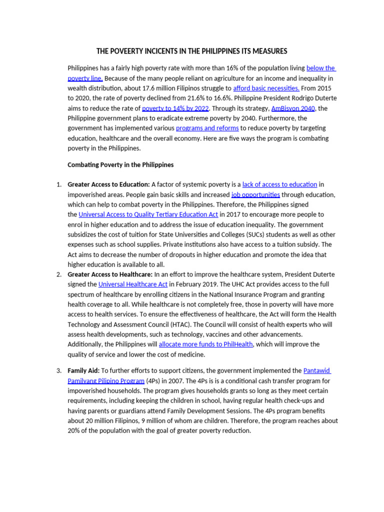 Combating Poverty in the Philippines | PDF | Poverty | Poverty ...