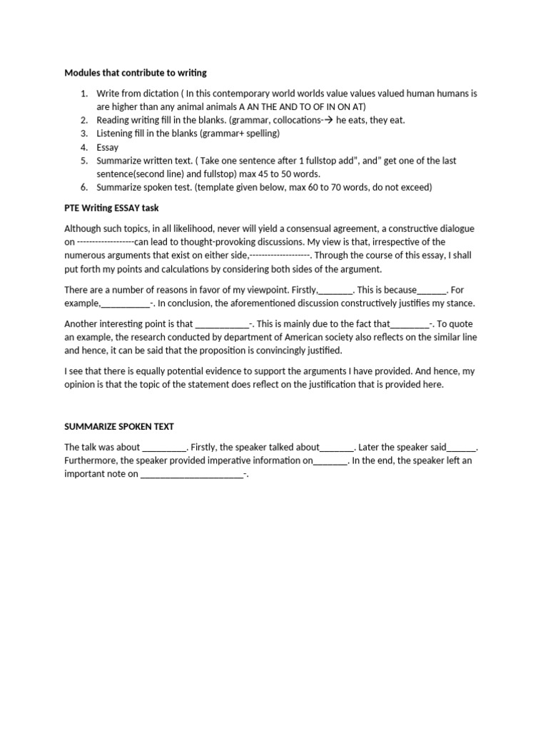 PTE Writing Task Templates and Guidelines | PDF