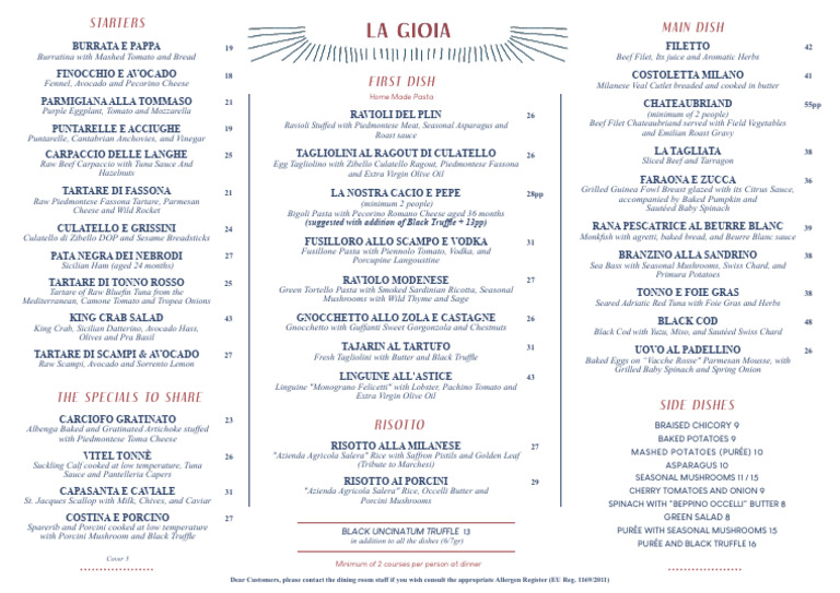 La Gioia Restaurant Menu Overview | PDF | Mediterranean Cuisine | Cooking