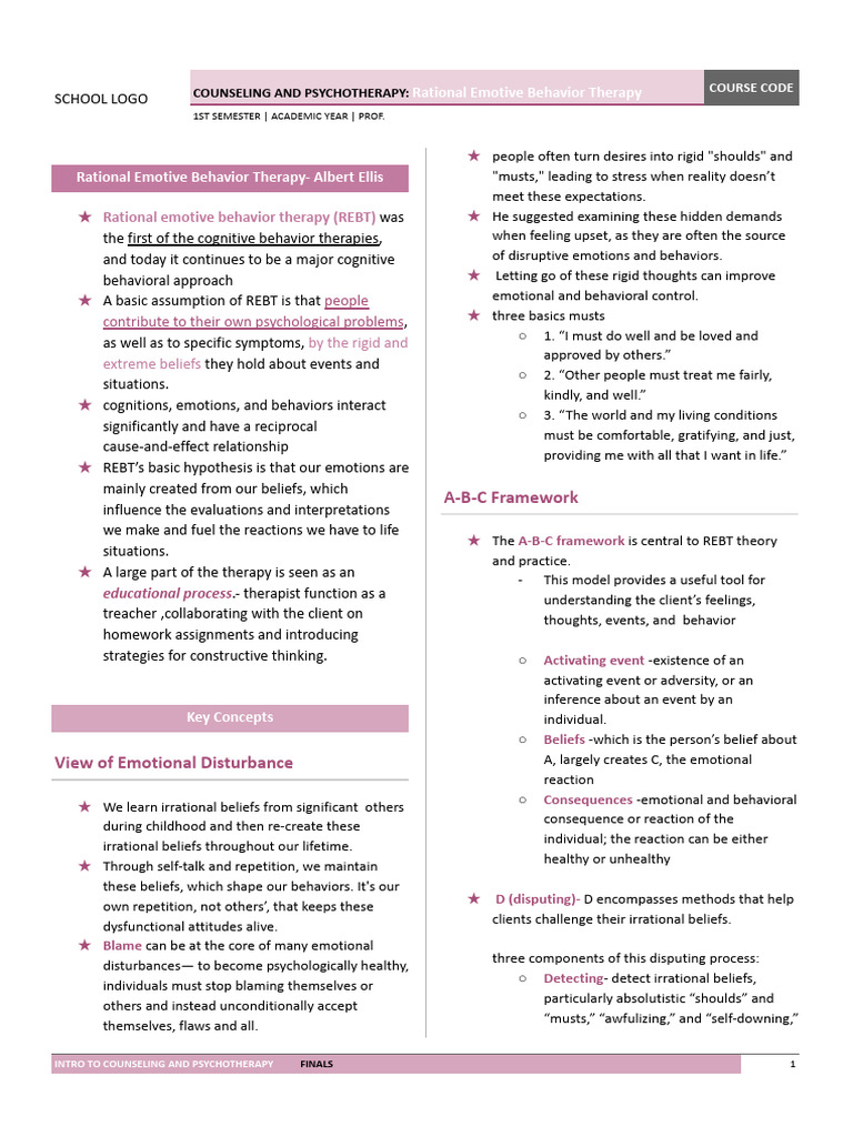 Overview of Rational Emotive Behavior Therapy | PDF | Rational Emotive ...