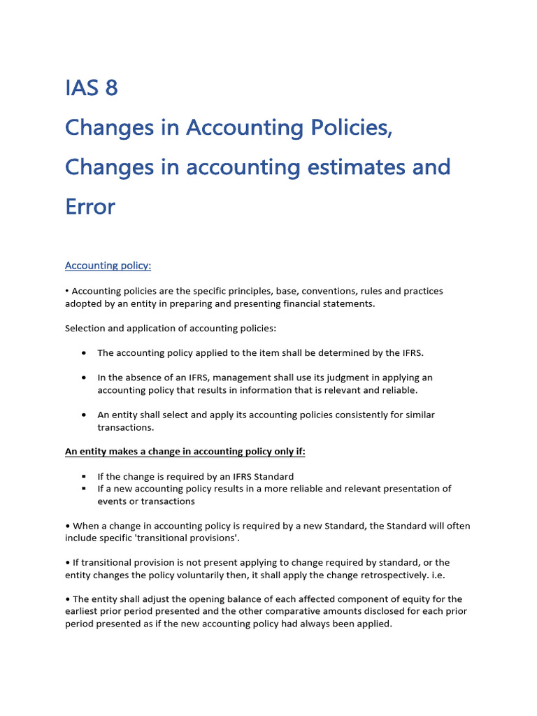 IAS 8: Accounting Policies & Estimates | PDF | Financial Accounting ...