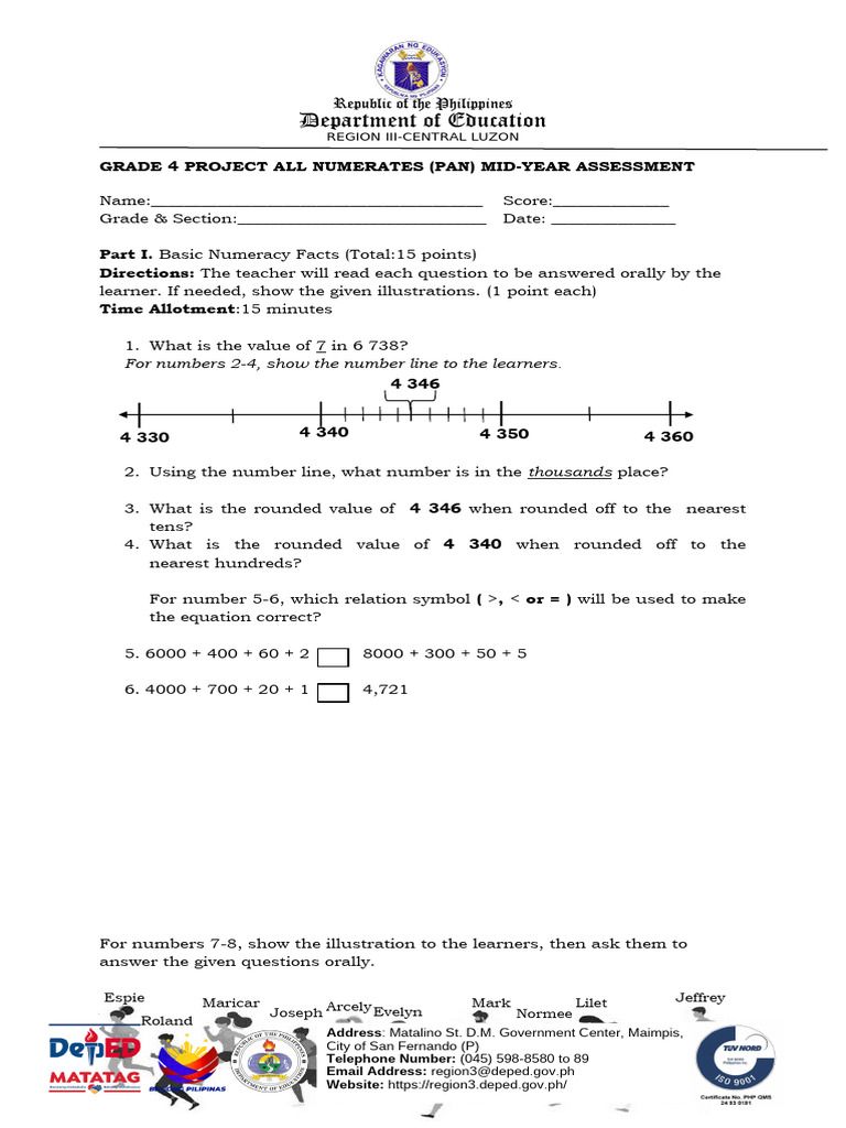Grade 4 Pan Mid Year Assessment | PDF | Learning | Human Communication