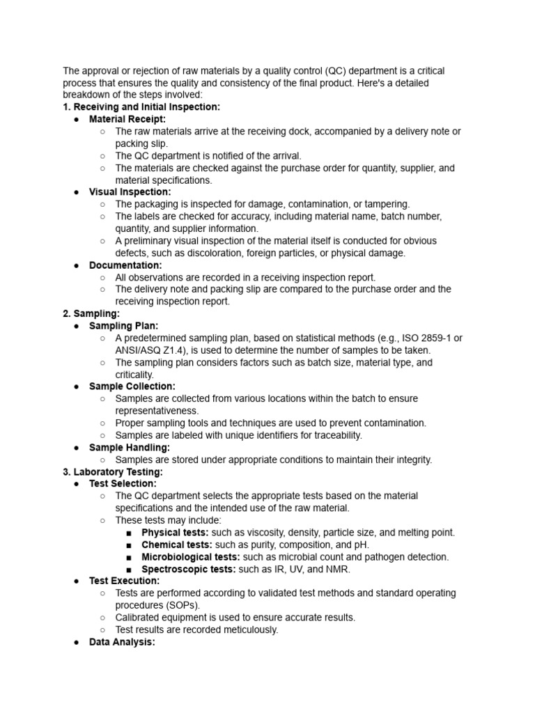 Raw Material Quality Control Process | PDF | Sampling (Statistics)