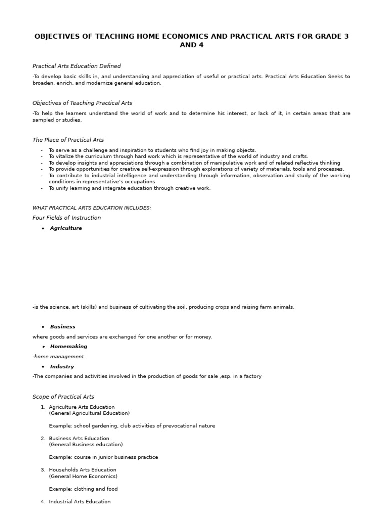 Teaching Practical Arts in Grades 3-4 | PDF | Home Economics | The Arts