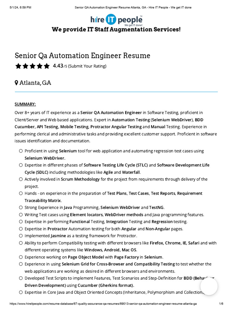 Senior QA Automation Engineer Profile | PDF | Selenium (Software ...